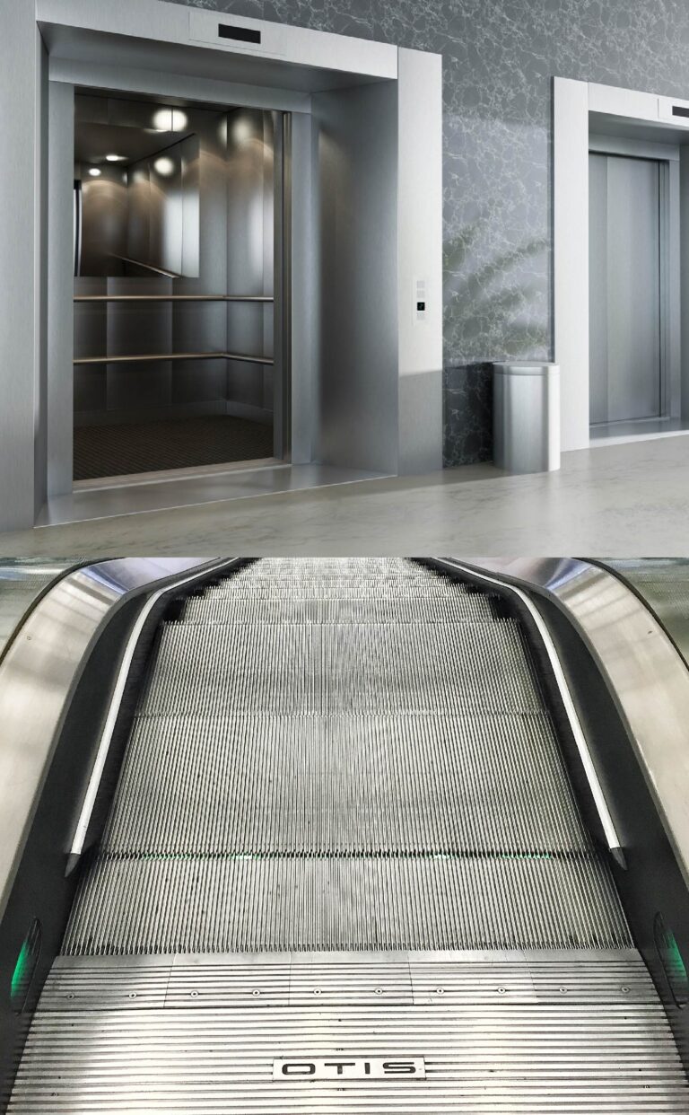 An image of an elevator and an escalator